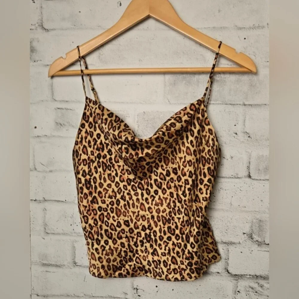 Zara Leopard Print Satin Cowl Neck Camisole Top Women’s Medium - Picture 1 of 8